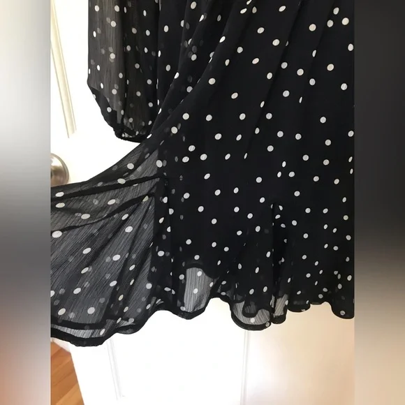 Mi Ami Black Chiffon V neck Mini Dress with White Polka Dots Size Small - Picture 6 of 8